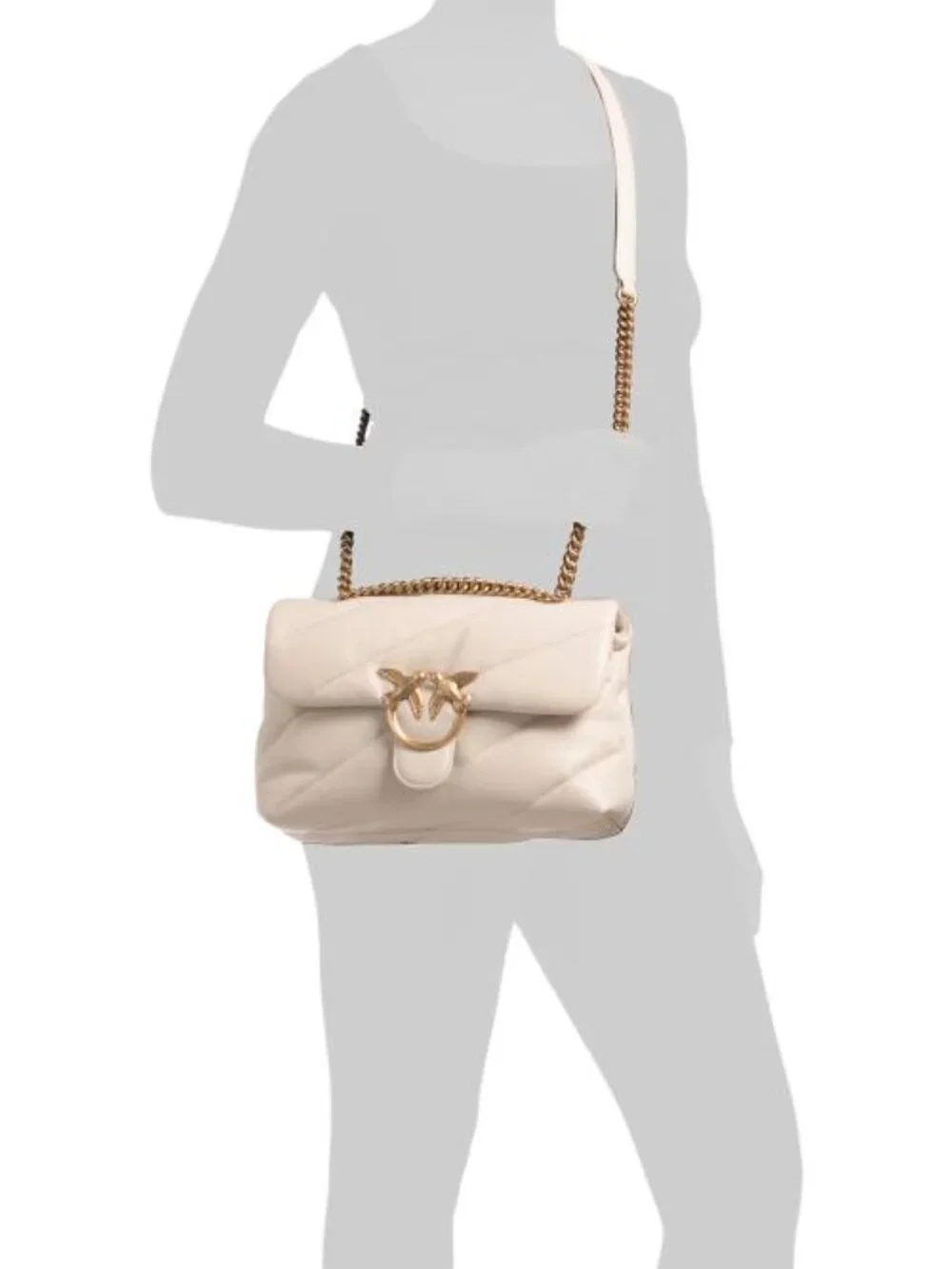 PINKO Made In Italy Leather Classic Love Birds Puff Quilted Shoulder Bag
